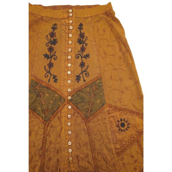 Speed Limit MPH Boho Embroidered Patchwork Maxi Skirt Rust Orange Size XL - Picture 4 of 7